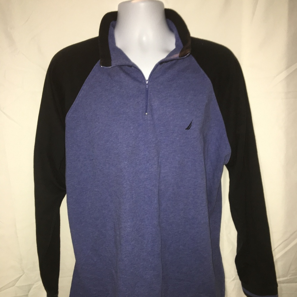 Nautica Men XL Black Blue 1/2 Zip Pullover Shirt❤️